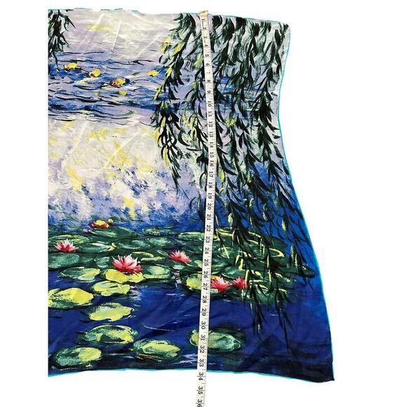 Claude Monet 34x34 Water Lilies/Nympheas Impressionistic Style Silk Scarf - Picture 5 of 6